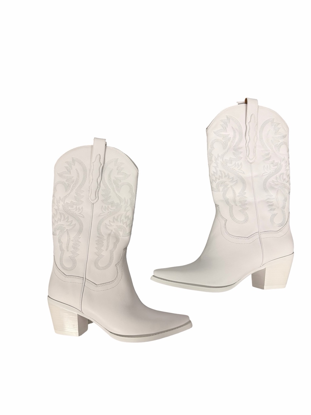 “New” Jeffrey Campbell White Western Embroidered Heeled Boots